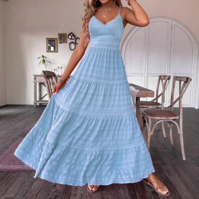 V-neck Strap Back Strap Solid Color Dress Main Image