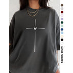 Women's Cross Heart Print Round Neck Tee Graphic Tees T-shirt