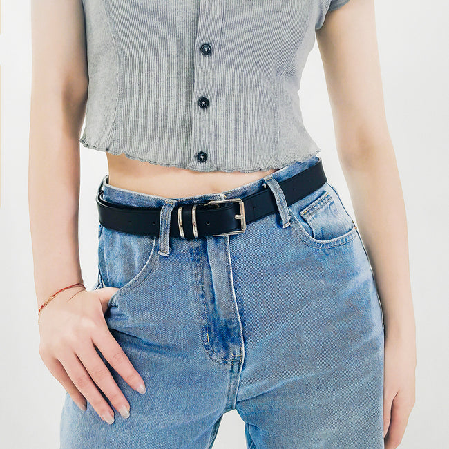 Men's And Women's Belts Simple Casual Retro Belt Metal Square Silver Button-head Fashion Collocation Hover Image