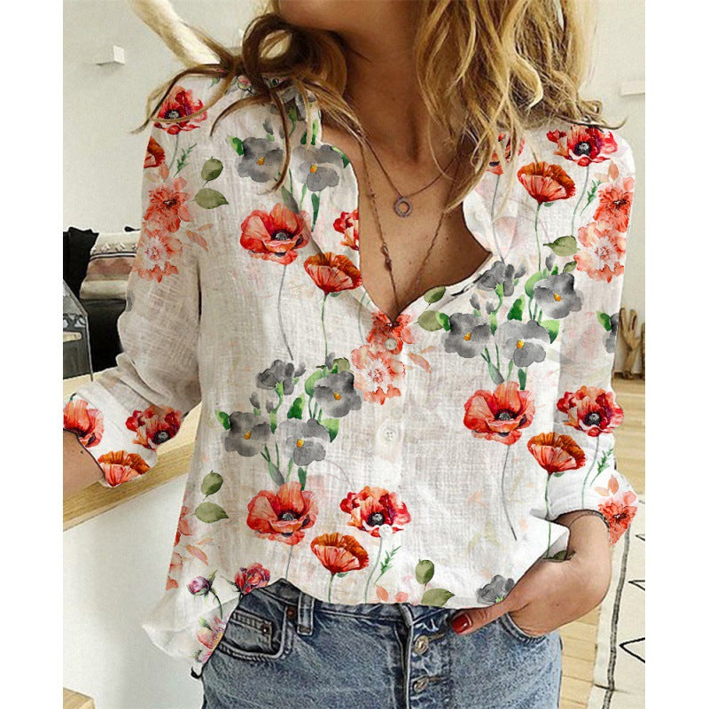 Linen Cotton Washed Single-breasted Long Sleeve Shirt For Women