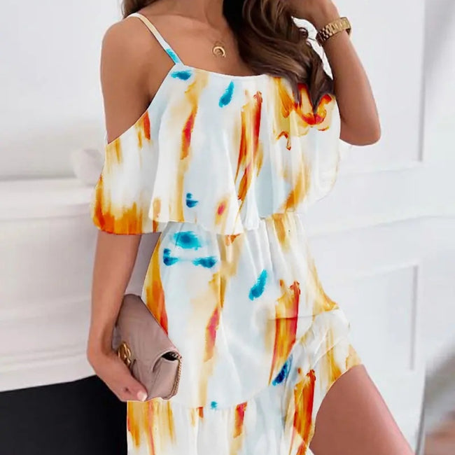 Chiffon Printing Off-the-shoulder Strap Dress Hover Image