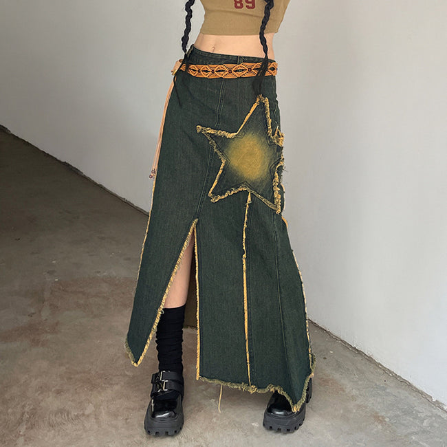 Women's Five-pointed Star Retro Fishtail Denim Skirt Hover Image