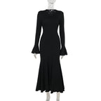 Fashion Ruffles Hem Long Sleeve Dress Women