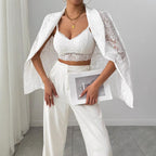 Lace Embroidery White Casual Blazer Women