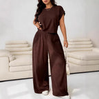 Casual Set Short-Sleeve Top And Wide-Leg Pants Two-Piece Suit
