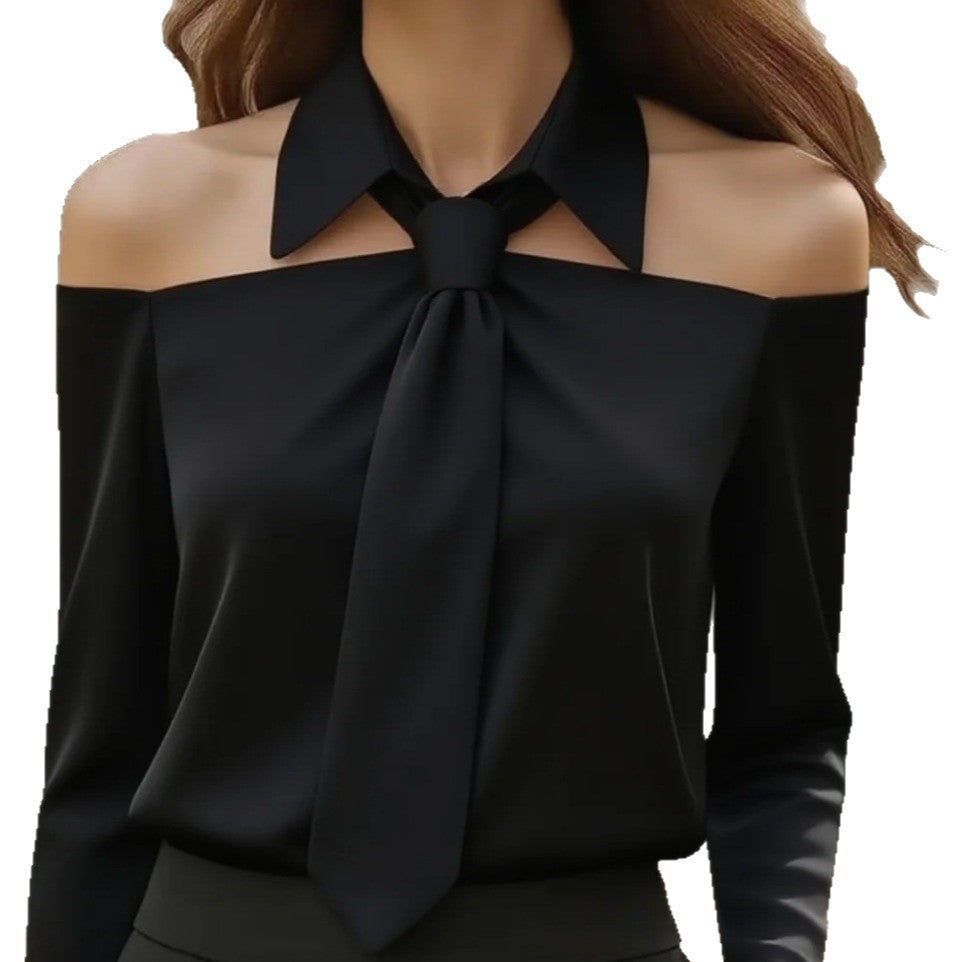 Fashion Women Tank Top Halter Neck Strap Lapel Design Long Sleeve Blouses Sexy Shirt For Spring Summer