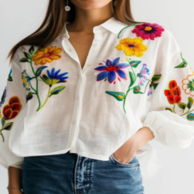 Floral Printed Long Sleeved Shirt For Women Hover Image