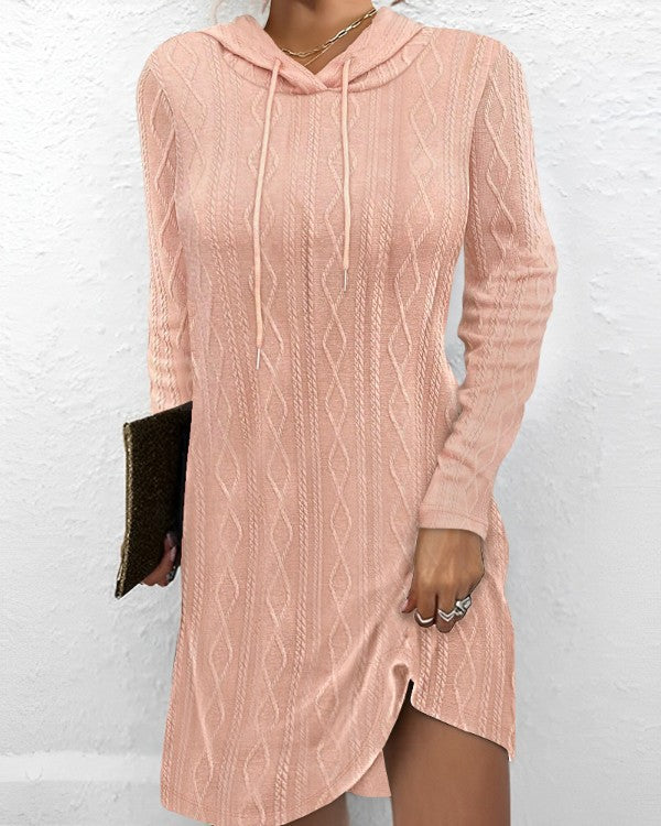 Long Sleeve Hooded Pullover Knitted Dress For Women Main Image