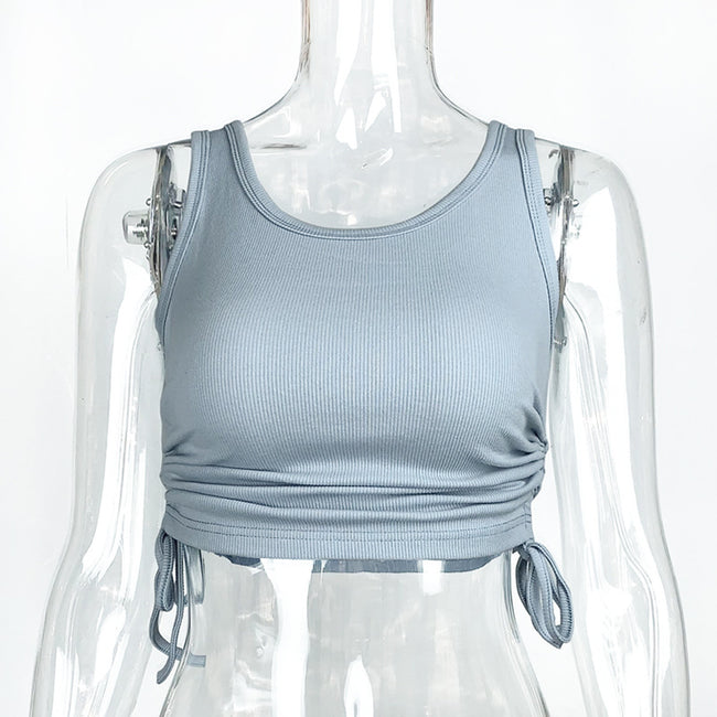 Ribbed Drawstring Slim Cropped Tank Top Main Image