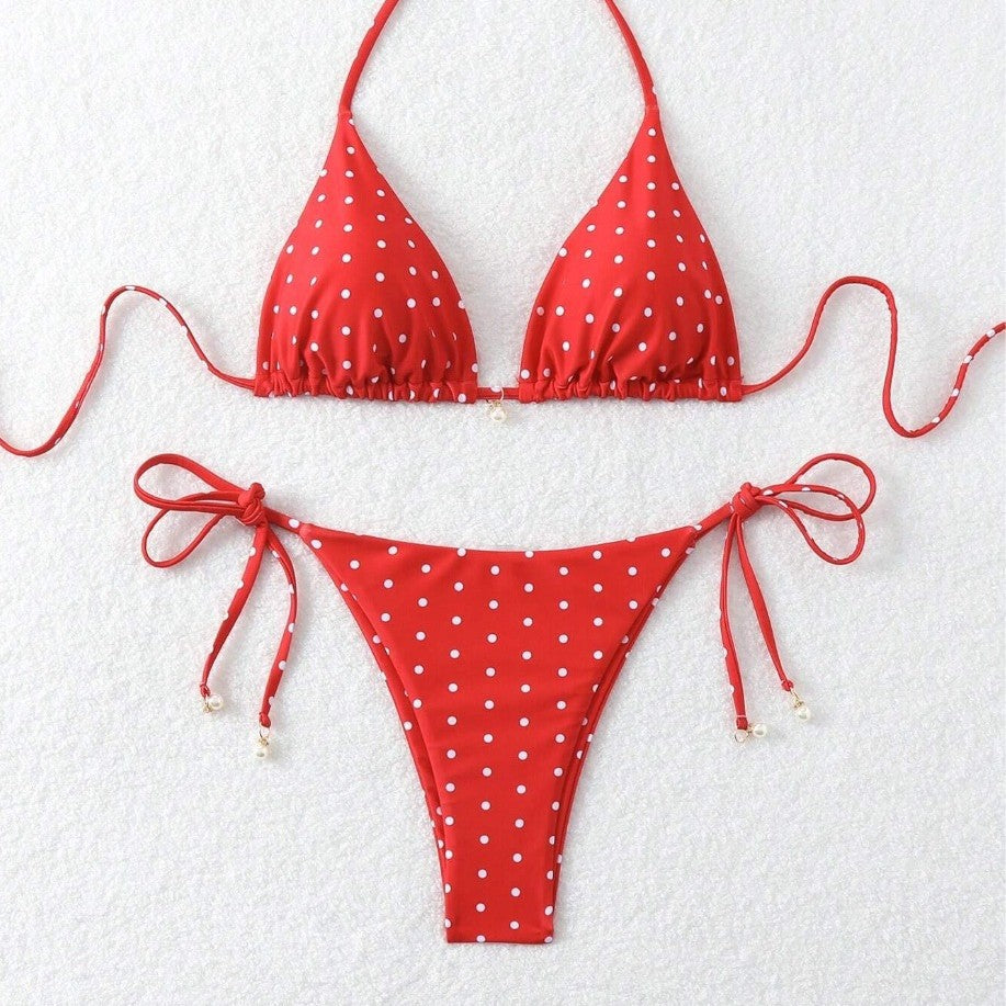 Womens Sexy Printed Drawstring Bikini Swimsuit