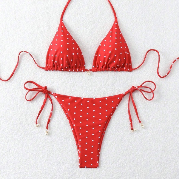 Womens Sexy Printed Drawstring Bikini Swimsuit