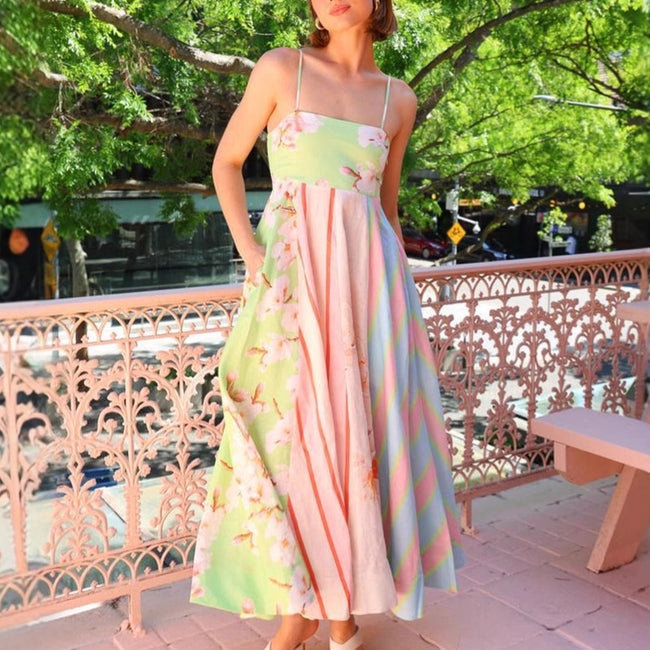Strap Graffiti Print Swing Dress Women Hover Image