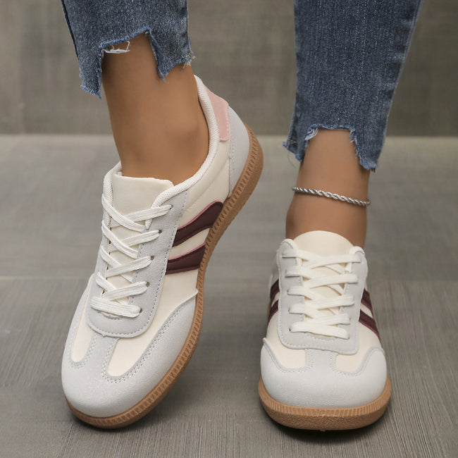 Color-blocked Retro Skate Shoes German-style White Sneakers For Women Main Image