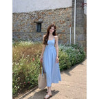 Gentle Blue Pleated Suspender Dress