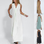 New Solid Color V-neck Sleeveless Dress Long Cardigan Jacket Suit For Women