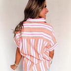 Personalized Striped Print Short-sleeve Summer Blouse For Women