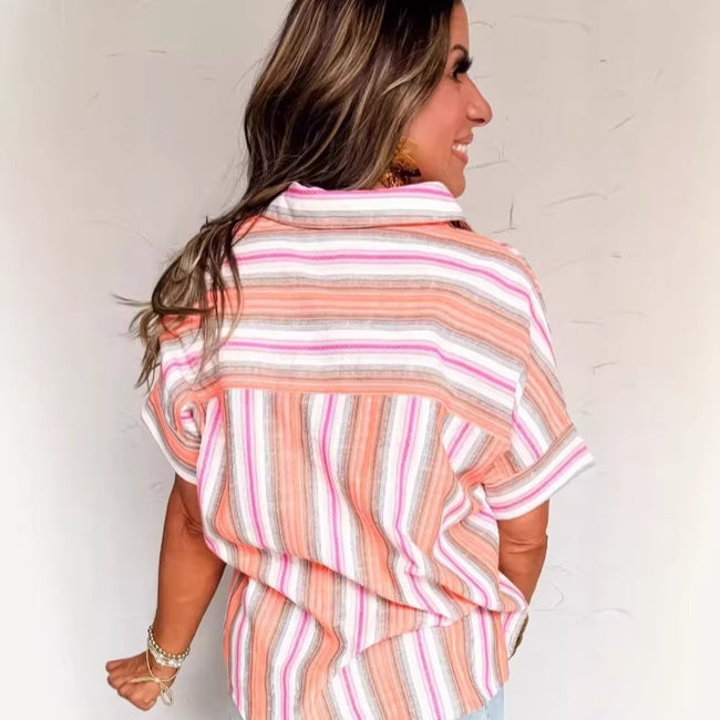 Personalized Striped Print Short-sleeve Summer Blouse For Women Main Image