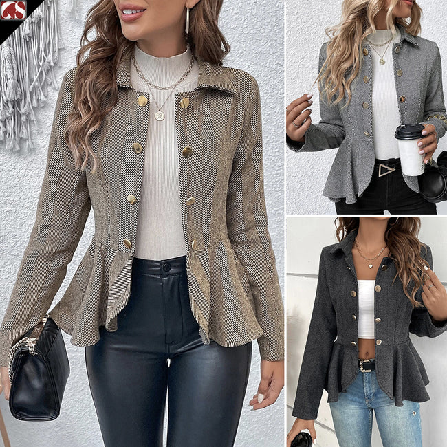 Women's Lapel Ruffled Slim Double-breasted Blazer Main Image