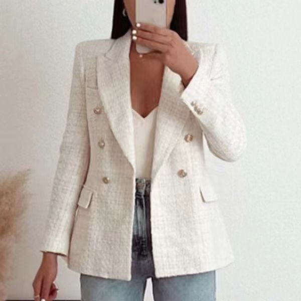 Urban Casual Women Textured Double Breasted Blazer Hover Image