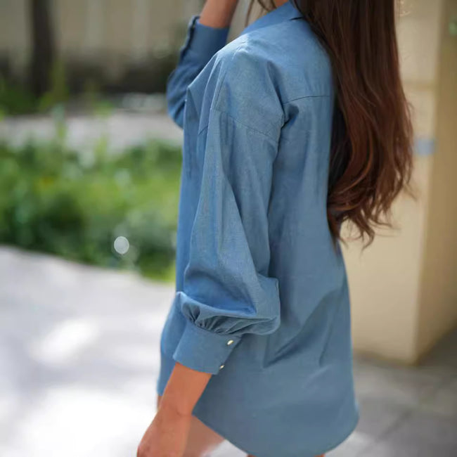 Button Long Sleeve Simple Shirt Women Main Image