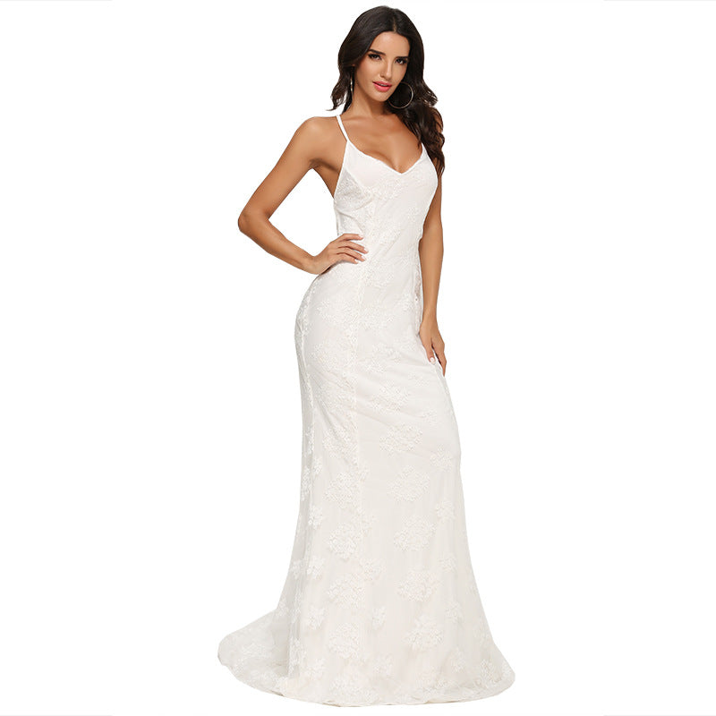 Sexy V-neck Brace Large Trailing Wedding Dress