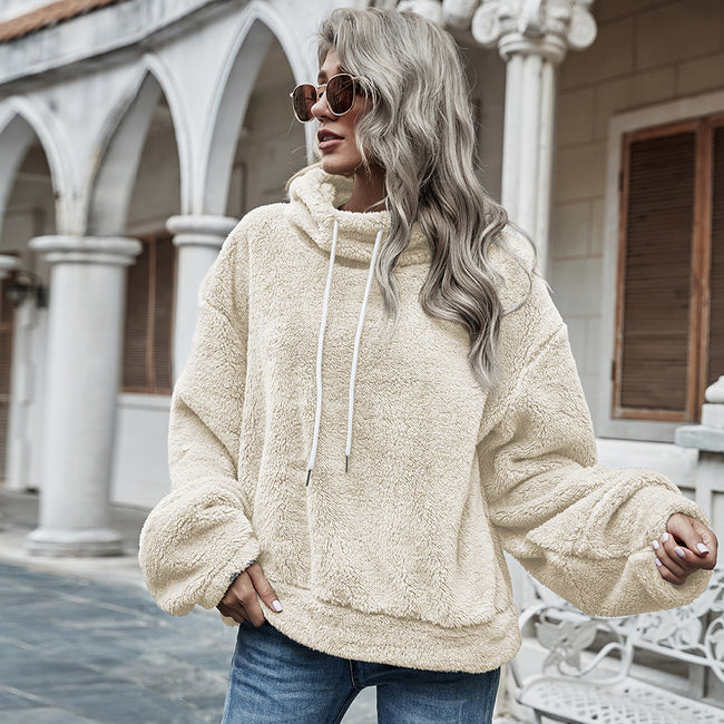 Hooded Solid Color Plush Loose Sweater Women  Sweater Hover Image