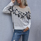 Women Animal Print Sweater Women Loose Round Neck
