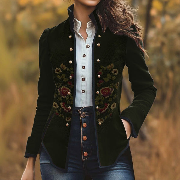 Elegant Embroidered Floral Blazer For Women