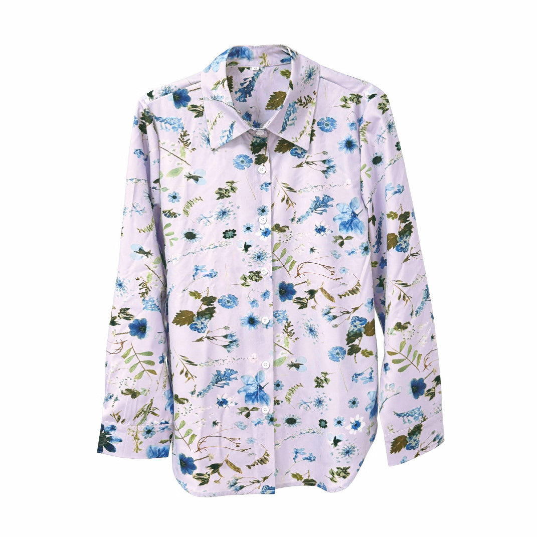 Elegant And Fashionable Printed Long-sleeve Blouse For Women In Europe And America