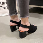 European And American Flying Woven High Heel Chunky Heel Sandals For Women