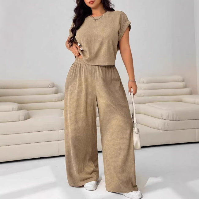 Casual Set Short-Sleeve Top And Wide-Leg Pants Two-Piece Suit Hover Image