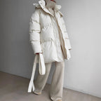 Casual Waist Tight Skinny Slimming Hooded Mid-length Bread Cotton-padded Jacket