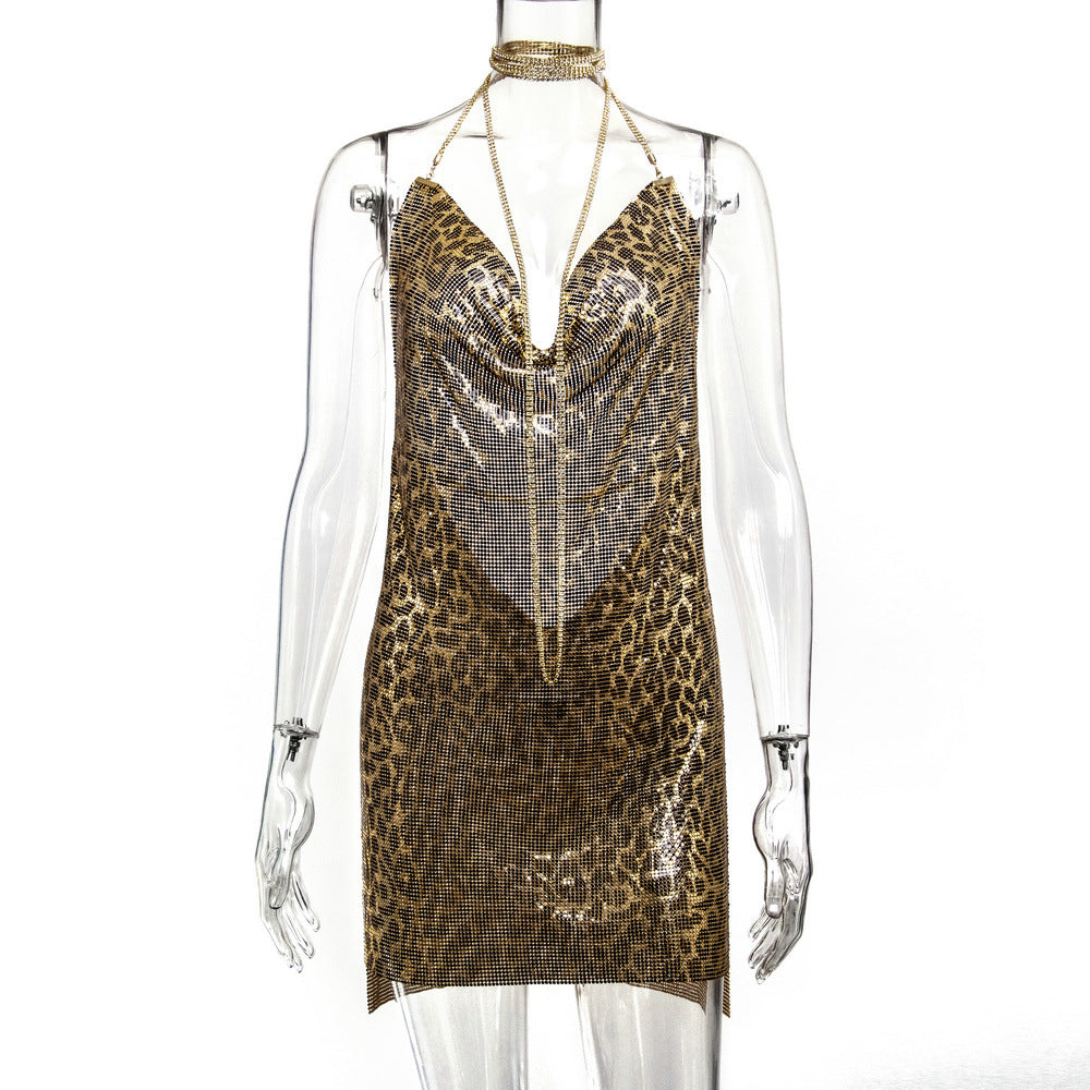 Metal Sequins Dress Rhinestone Women