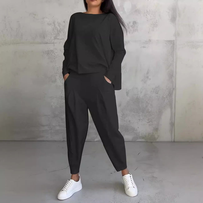 Women's Irregular Suit Long-sleeved Round Neck Top And Loose Harem Pants With Pockets Ins Fashion Trousers Set Women's Clothing Main Image