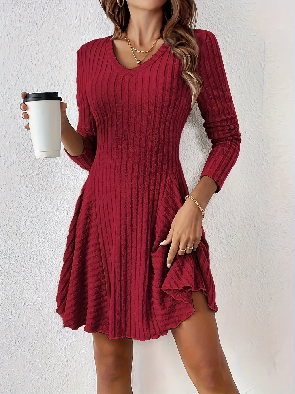 Women's Fashion French Knitted V-neck Dress