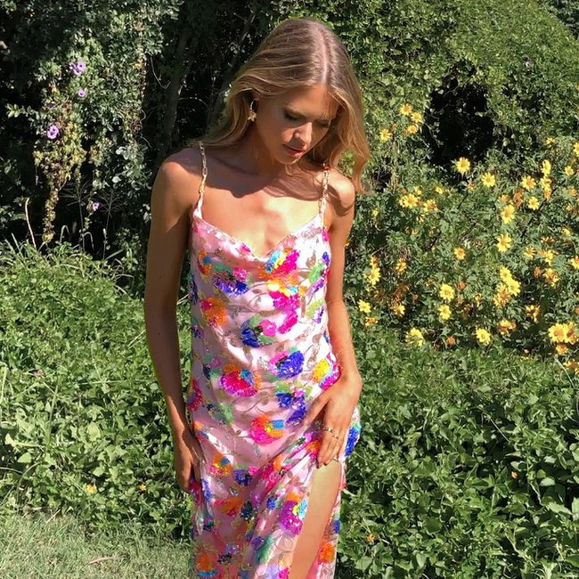 Fashionable Sequins Floral Women's Split Dress Hover Image