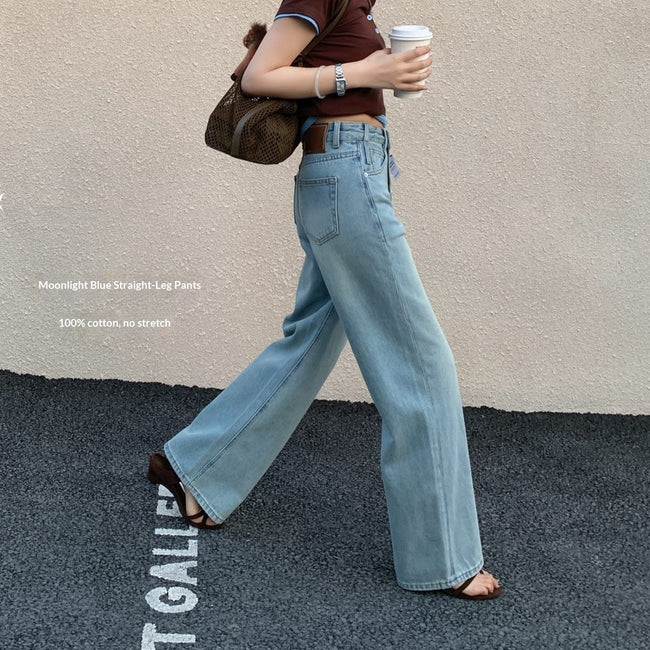 High-waisted Straight-leg Light Blue Jeans For Women Hover Image