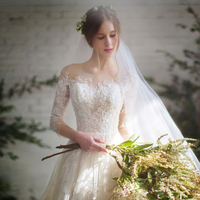 Wedding Dress Bride Lace Sleeves Dress Hover Image