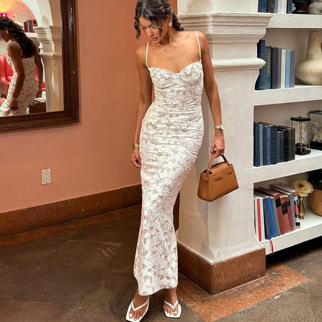 Backless Long Slim Strap Dress Women Main Image