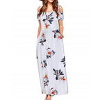Flower Multicolor Printing Short Sleeve And Long Pattern Dress