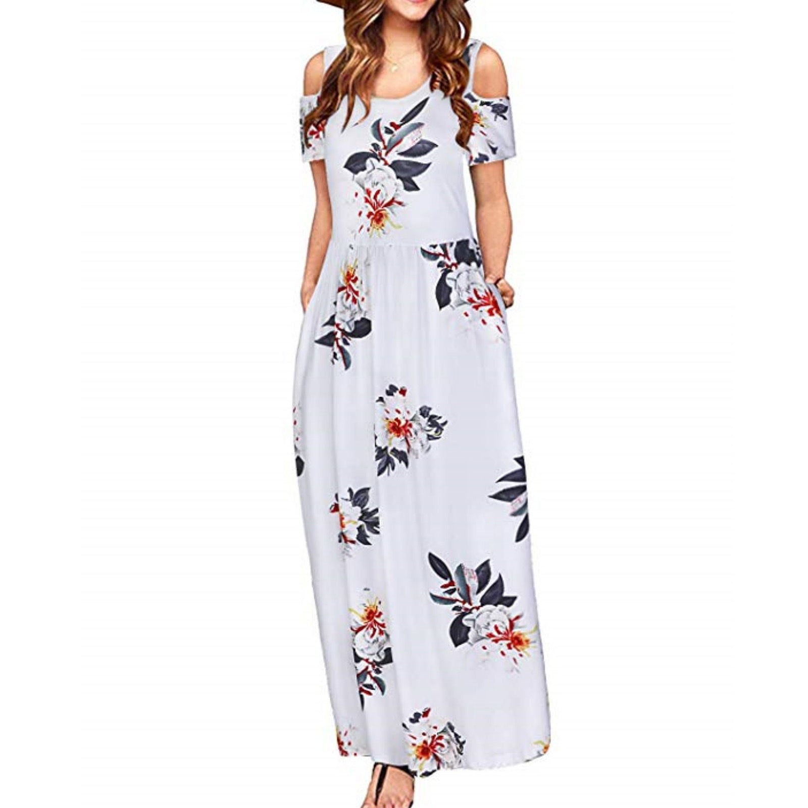 Flower Multicolor Printing Short Sleeve And Long Pattern Dress
