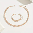 2PCS Glass Leaf Necklace Set Elegant Rhinestone Chain Necklace Bracelet For Women Fashion Luxury Jewelry Set