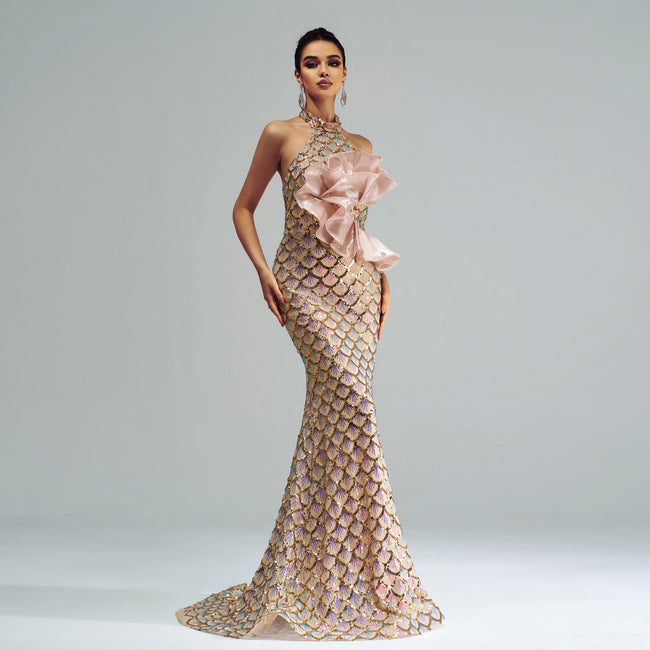 Halter Sequined Mermaid Evening Dress Main Image