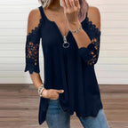 Sexy Summer Half Sleeve Lace Shirt Women Casual Zipper