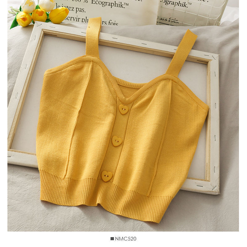 Sweet Wind Love Button Short Cropped Knitted Vest Women