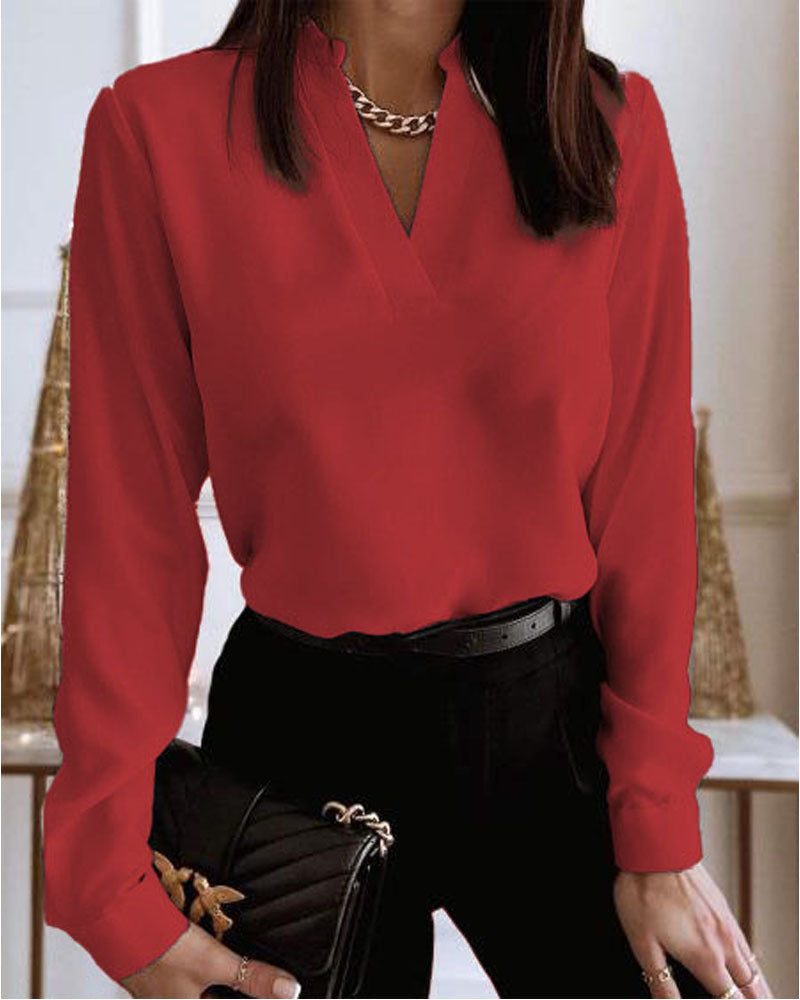 Spring Long Sleeve V-Neck Loose Printed Shirt Shirt Top Women