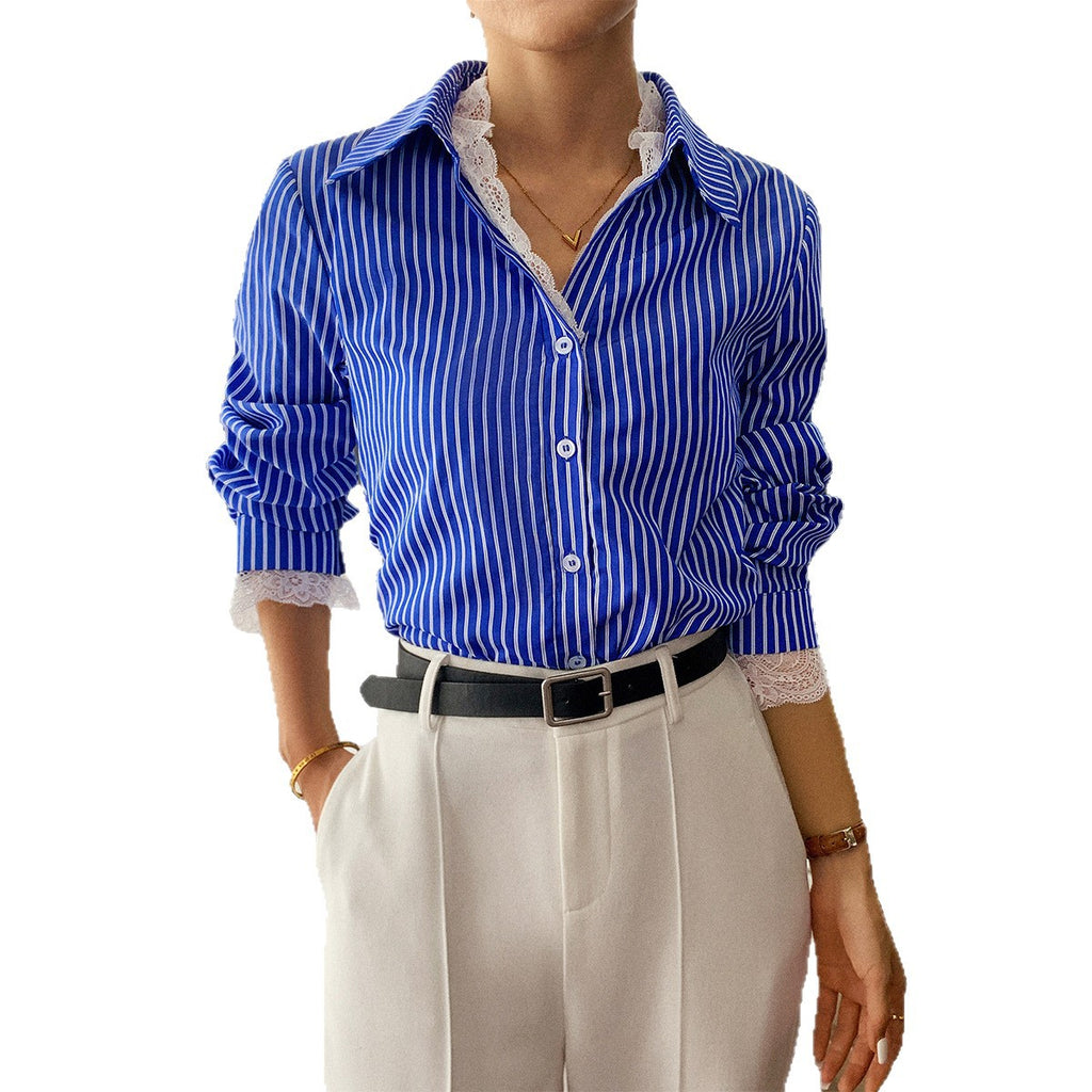 Striped Button Long Sleeve Shirt For Women