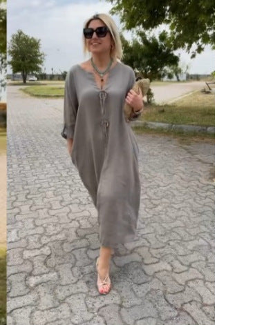 Casual Loose Women's Wear Solid Color Simple Dress