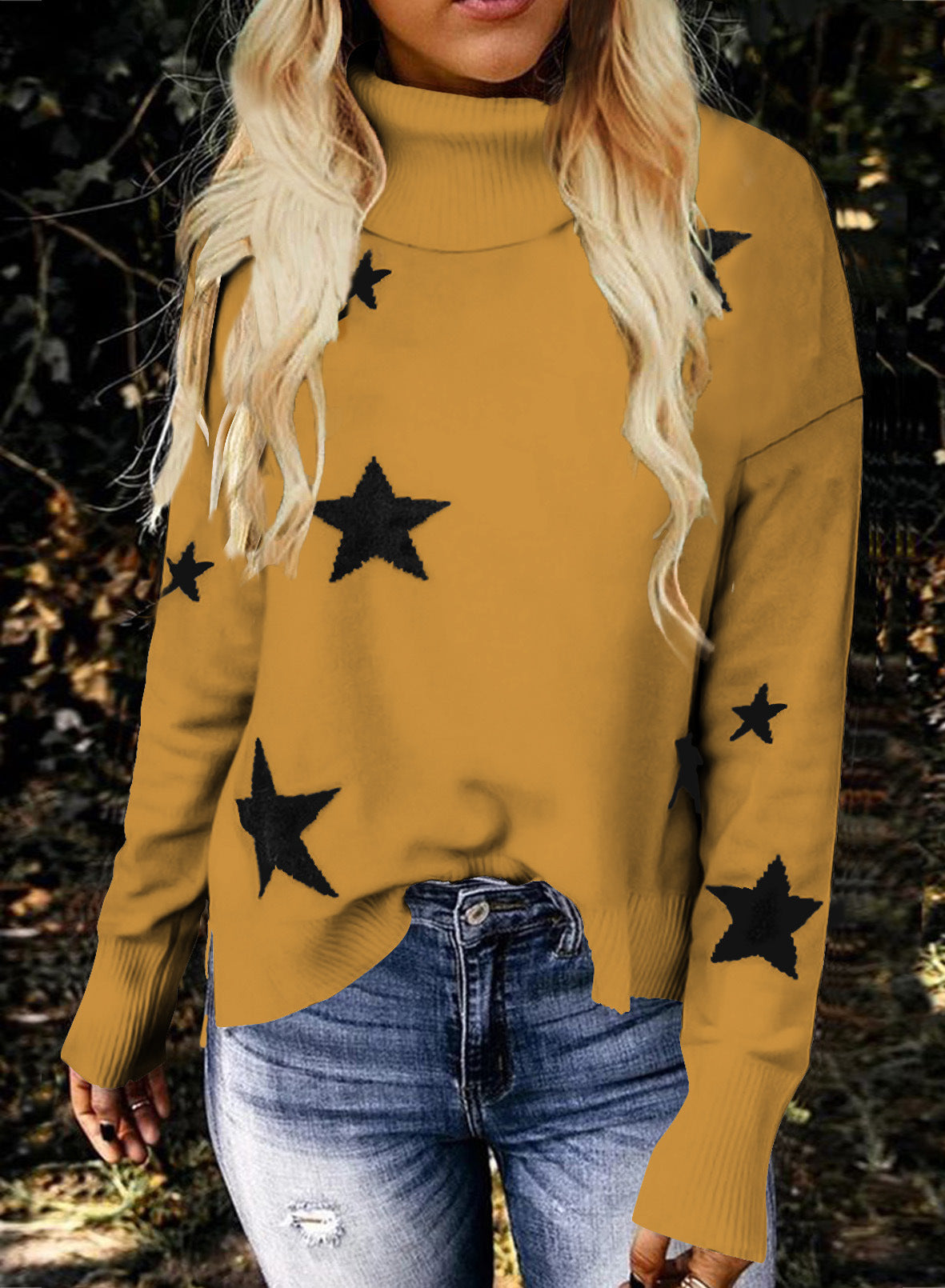 Knitted Sweater Women XINGX Pattern Turtleneck Long Sleeve Pullover Women's Sweater