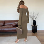 Solid Color One-shoulder Dress Women